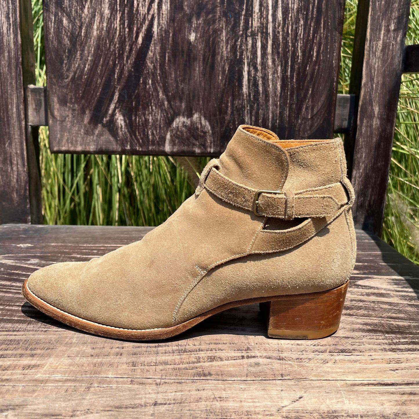 SAINT LAURENT YSL Wyatt Jodphur Suede Mid Heel Boots