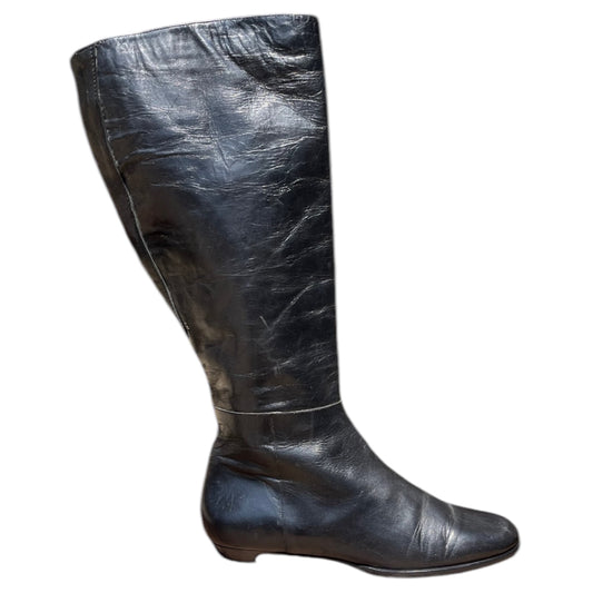 JIMMY CHOO Black Leather Classic Almond Toe Riding High Flat Boots