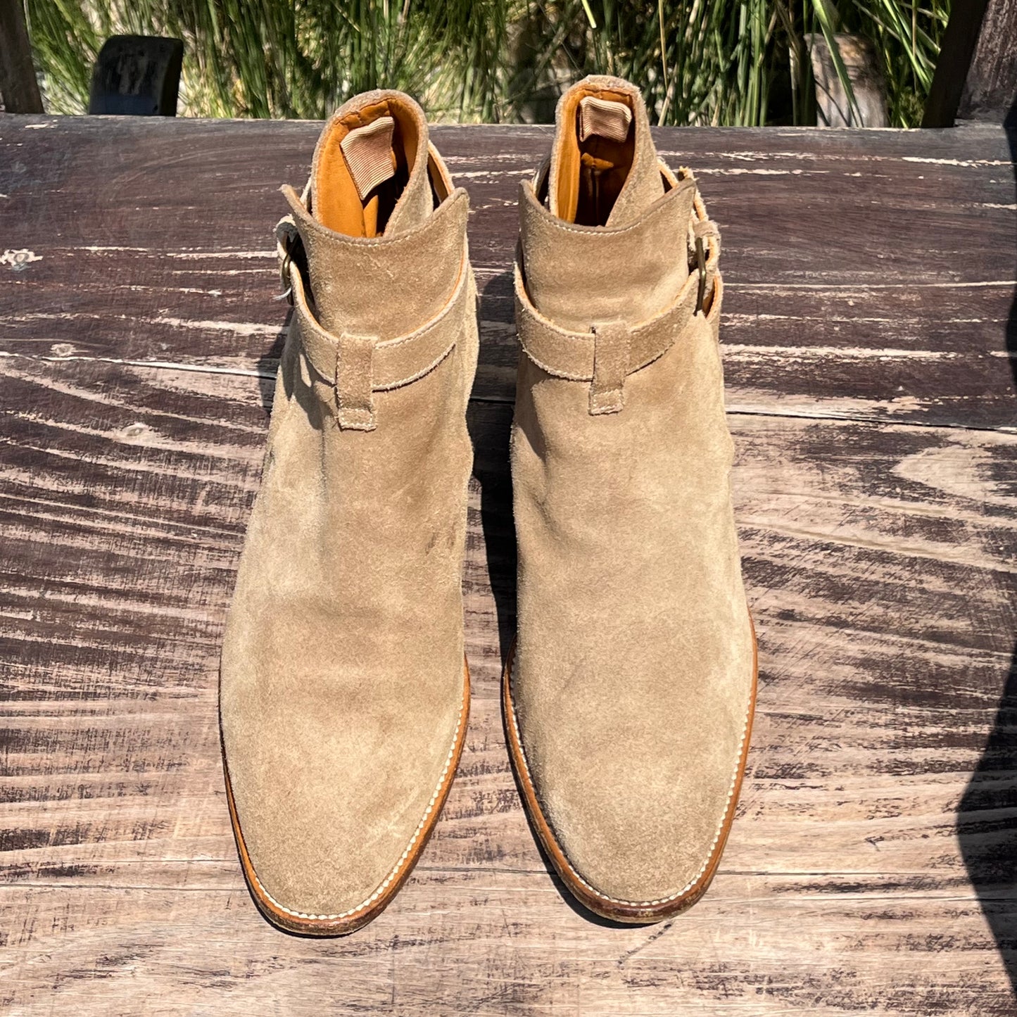 SAINT LAURENT YSL Wyatt Jodphur Suede Mid Heel Boots