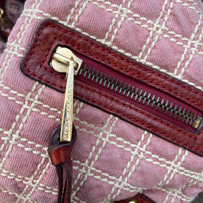MARC JACOBS Banana Pink Denim Quilted Gold Chain Hobo Bag