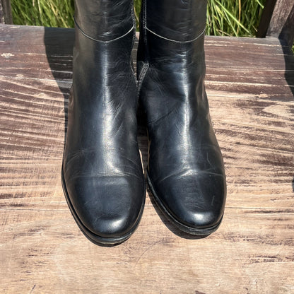 JIMMY CHOO Black Leather Classic Almond Toe Riding High Flat Boots