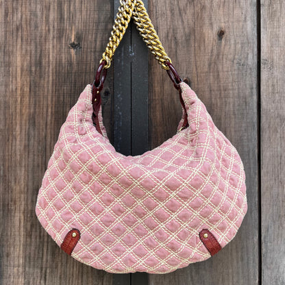 MARC JACOBS Banana Pink Denim Quilted Gold Chain Hobo Bag