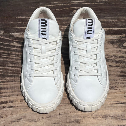 MIU MIU Logo Low Top White Leather Sneakers