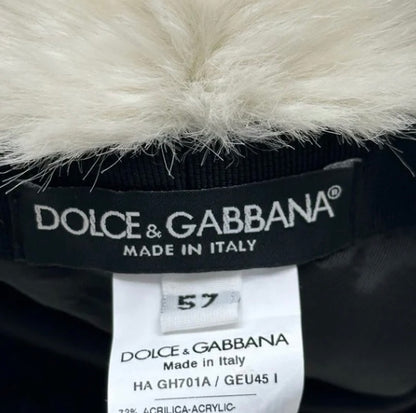 Dolce And Gabbana RARE Logo Black White Fur Bucket Hat