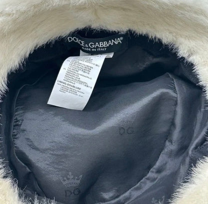 Dolce And Gabbana RARE Logo Black White Fur Bucket Hat